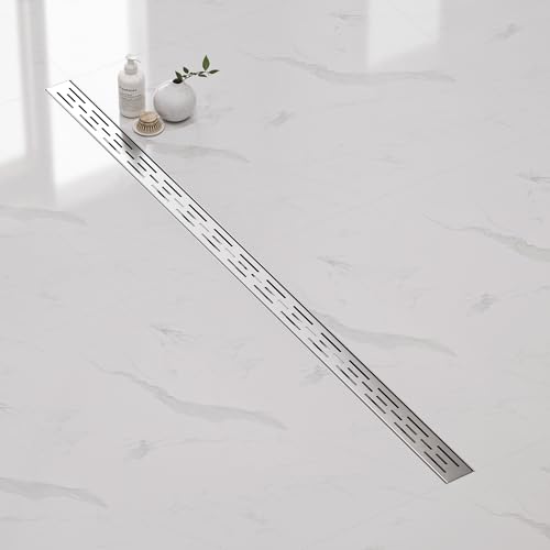 Neodrain 60-Inch Brushed Linear Shower Drain with Brick Pattern Grate | 304 Stainless Steel,Durable Bathroom Floor Drain,Rectangle Linear Drain with Hair Strainer & Adjustable Feet,CUPC certified - color: Stainless, size: 60 In