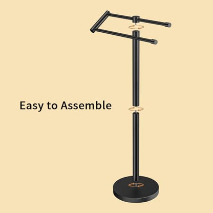 Standing Towel Rack T Shape Tall Bath Towel Holder, Modern Towel Drying Holder Stand Floor Towel Rack Stand with Heavy Base, Upgrade Steady Design for Bathroom, Swimming Pool, Matte Black - size: 20.7inch-2 Bars