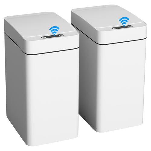 Furmax 2.5 Gal Bathroom Trash Cans with Lid, Touchless Motion Sensor 2 Pack | Small Smart Wastebaskets Waterproof Plastic Garbage Cans for Office, Kitchen - color: White