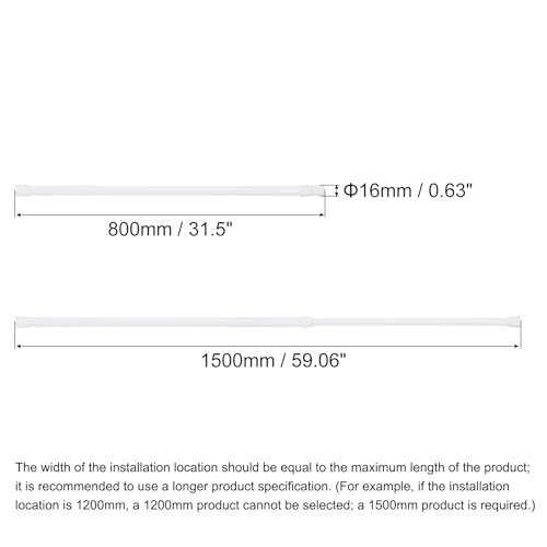 uxcell Tension Curtain Rod, Adjustable 32 to 59 inches, 0.51" Dia White Spring Tension Rod No Drilling Expandable Tension Rod for Doorway, Kitchen - size: 32-59 inch