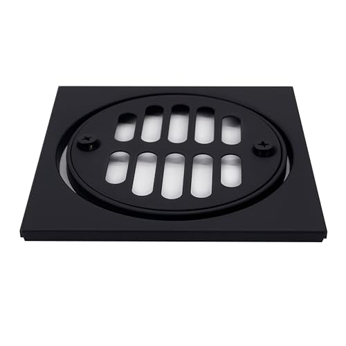 Westbrass R313-62 Square Brass Shower Tile with Round Strainer Grid Drain Cover and Crown Ring, Matte Black - color: Matte Black, size: 1-Pack