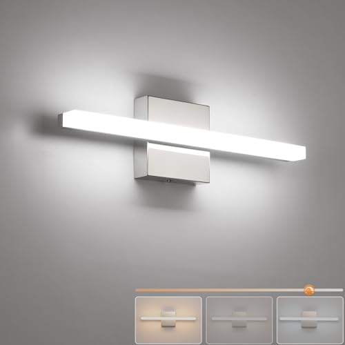 Modern Bathroom Vanity Lights Over Mirror, Chrome LED Wall Sconce | Small 16 Inch, Soft Shadow Free, Linear Lamp Bar, Restroom Lighting Fixture, Sleek, Luz para Baños de Pared, 3CCT Dimmable - color: 3CCT-Dimmable, size: 16inch