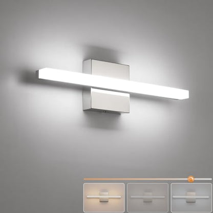Modern Bathroom Vanity Lights Over Mirror, Chrome LED Wall Sconce | Small 16 Inch, Soft Shadow Free, Linear Lamp Bar, Restroom Lighting Fixture, Sleek, Luz para Baños de Pared, 3CCT Dimmable - color: 3CCT-Dimmable, size: 16inch