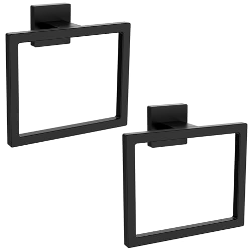 Matte Black Square Towel Ring 2Pack, SUS304 Stainless Steel Hand Towel Holder for Bathroom Kitchen, Modern Style Towel Hanger, Thicken Ring Towel Holder, Towel Rack Square Wall Mounted - size: 2Pack Square