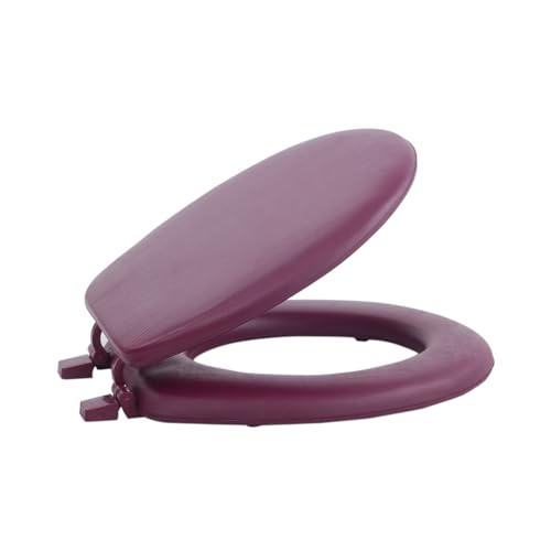 PowerSellerUSA Vinyl Round Soft Toilet Seat, Adjustable Hinges Toilet Seats with Non Slip Grip Tight Bumpers, Standard Heavy Duty Plastic Bathroom Toilet Seat Close Lid Set, Burgundy - color: Burgundy - Vinyl, size: 17" Standard