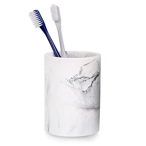 ZCCZ Toothbrush Holder for Bathroom Marble Look, Electric Toothbrush and Toothpaste Organizer, Makeup Brushes Razor Stand, White Marble Design Cup for Countertop Storage and Bathroom Accessories - color: 3. Round White Marble