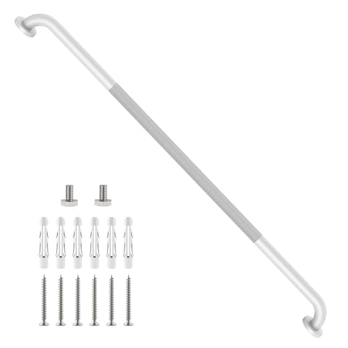 48 Inch Oil Rubbed White Shower Grab Bar w/Anti Slip Grip, ZUEXT Stainless Steel Bath Grab Bar,Bathroom Balance Bar, Wall Mount Safety Handrail Support, Handicap Injury Elderly Senior Assist Handle - color: White, size: 48 Inch