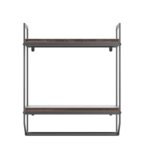 2-Tier Metal Industrial 23.6" Bathroom Shelves Wall Mounted,Rustic Wall Shelf Over Toilet,Towel Rack with Towel Bar,Utility Storage Shelf Rack, Floating Shelves Towel Holder,Retro Black - color: A