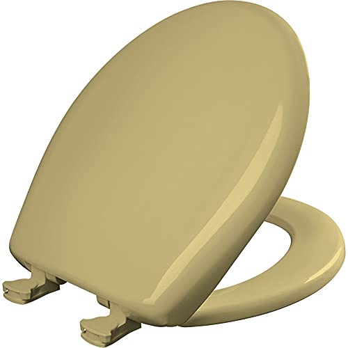 Bemis Classic Colors Slow Close Toilet Seat, Easy Clean Hinges and Durable Plastic Seat, Made in USA, Round, Harvest Gold - color: Harvest Gold, size: Round