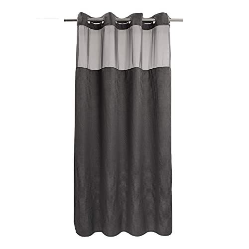 River Dream Waffle No Hook Shower Curtain with Liner,Graphite Grey,54x80 | Dotted Waffle,Snap-in Liner,Heavy Duty,Quick Dry,Mesh Top Window,With Bottom Magnets,Hotel-Grade,Washable,Stall Long Size - color: Graphite Grey, size: 54"W x 80"L (Pack of 1)