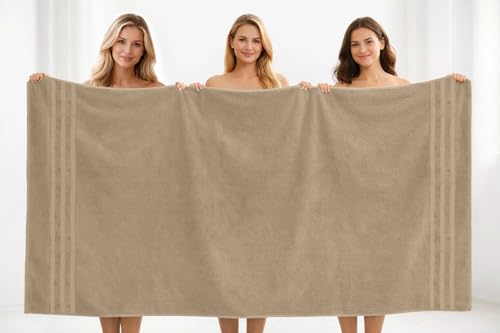 DAN River 2 Pack Bath Sheets Extra Large 35x70, Large Bath Towels for Adults, XL Oversized Heavy Duty Towel Set, 600 GSM 100% Ring Spun Cotton, Soft Quick Dry, Tan - color: Tan, size: Bath Sheet 35x70" (PK 2)