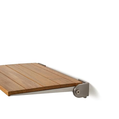 Seachrome18 inch Silhouette Slimline Folding Wall Mount Shower Bench Seat, Natural Teak Wood with Silver Frame - color: Teak Wood With Silver Frame