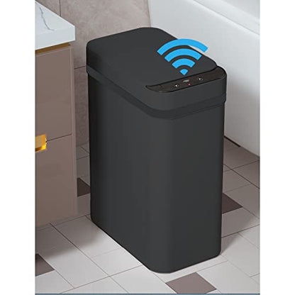 Touchless Bathroom Trash Can - 2.5 Gallon Smart Trash Can Sensor Motion | Skinny Trash Bin with Lid - Electric, Narrow, Plastic, Auto Open - Small Slim Automatic Garbage Can ( Black ) - color: Black, size: 2.5 Gal