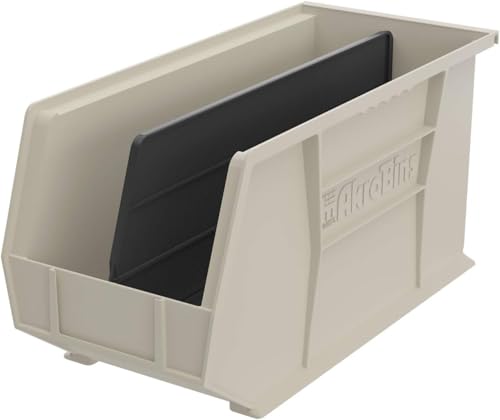 Akro-Mils 30265 AkroBins Plastic Storage Bins, 18"x8.25"x9", Stone, 6-Pack | Space-Saving Stackable Bins for Garage, Pantry, Craft Organization - color: Stone