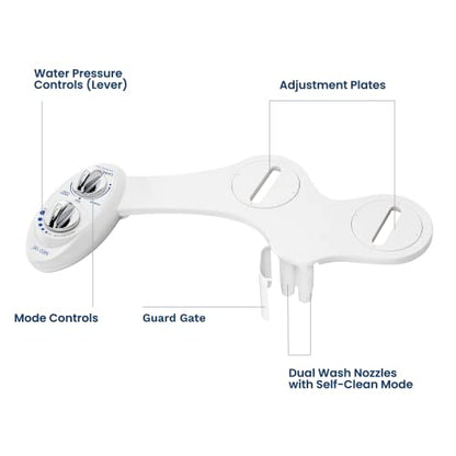LUXE Bidet NEO 185 - Bidet Attachment for Toilet Seat, White | Non-Electric, Dual Nozzle, Self-Cleaning, Adjustable Water Pressure, Rear & Feminine Wash - color: White