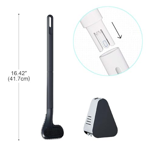 Toilet Brush, Long Handle Golf Toilet Brush with Holder 360° Deep Cleaning Flexible Silicone Toilet Cleaner Brush Wall Mounted for Bathroom (2Pcs Black) - color: 2pcs Black