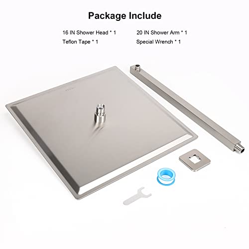 Shower Head with Extension Arm, High Pressure Square with ShowerArm, Stainless Steel Rainfall-Waterfall Full Body Coverage (16'' Shower with 20'' Arm, Brushed Nickel) - color: Brushed Nickel, size: 16'' Shower with 20'' Arm