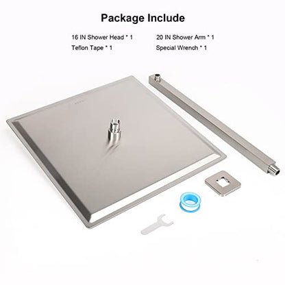Shower Head with Extension Arm, High Pressure Square with ShowerArm, Stainless Steel Rainfall-Waterfall Full Body Coverage (16'' Shower with 20'' Arm, Brushed Nickel) - color: Brushed Nickel, size: 16'' Shower with 20'' Arm