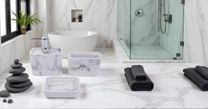 Hymmah Marble Pattern Bathroom Accessories Set, Toothbrush Holdr Set, 3 Pieces Resin Bathroom Set with Toothbrush Holder, Soap Dispenser, Soap Dish,Tumbler (Marble) - color: Marble