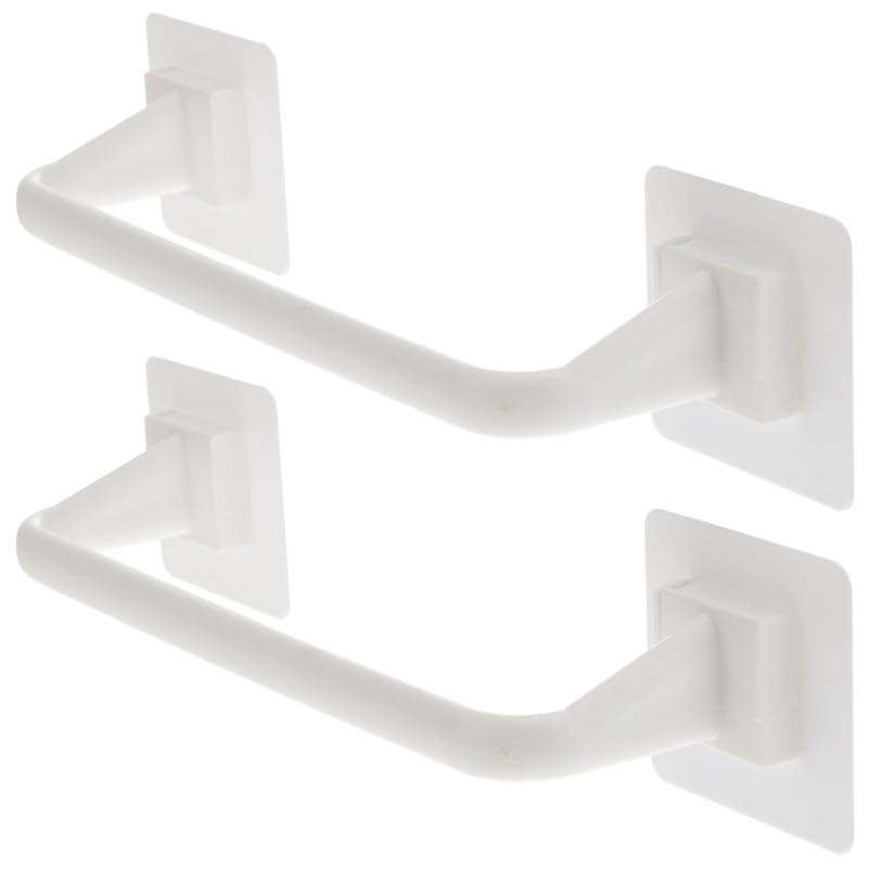 Homsfou 2-Pack Self Adhesive Bathroom Towel Bars No Drill Wall Mounted Single Towel Racks Space Saving Holder for T-owels and Robes in White 15.74In