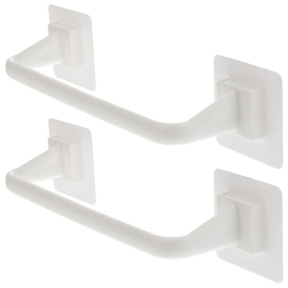 Homsfou 2-Pack Self Adhesive Bathroom Towel Bars No Drill Wall Mounted Single Towel Racks Space Saving Holder for T-owels and Robes in White 15.74In