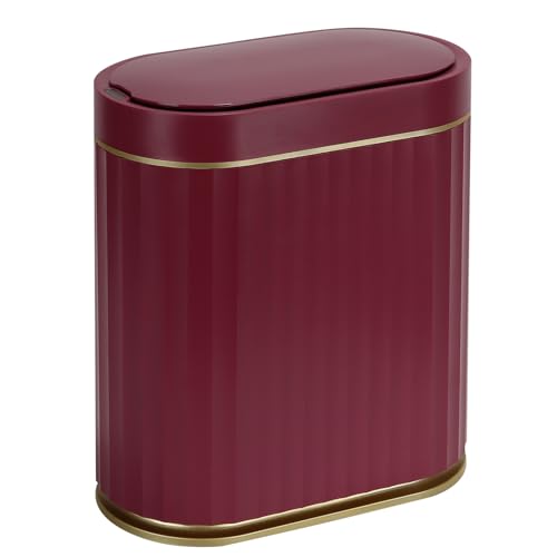 ELPHECO 2 Gallon Sensor Trash Can, Automatic Lid, Burgundy Gold | IPX5 Waterproof Bathroom Garbage Can, Slim Trash Bin, Plastic Wastebasket for Office, Bedroom and Living Room - color: Burgundy Gold