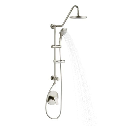 PULSE ShowerSpas Kauai III Brushed Nickel Rain Shower Head with Handheld Spray - 2.5 GPM, 8" Showerhead, 5-Function HandShower, Adjustable Slide Bar - Shower Heads with Handheld Spray Combo - color: Brushed Nickel, size: 2.5 Gallon Per Minute