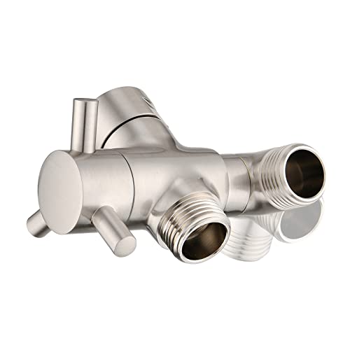PDPBath Brass 3 Way Shower Arm Diverter Valve for Handheld Shower Head and Fixed Shower Head, G1/2 Universal Connection - Brushed Nickle - color: Brushed Nickel