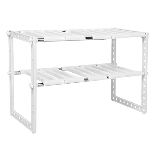Mingzhe Retractable 2-Layer Storage Rack Adjustable Length Under Sink Organizer Stainless Steel Kitchen Shelf with Height Adjustment for Dishware Storage