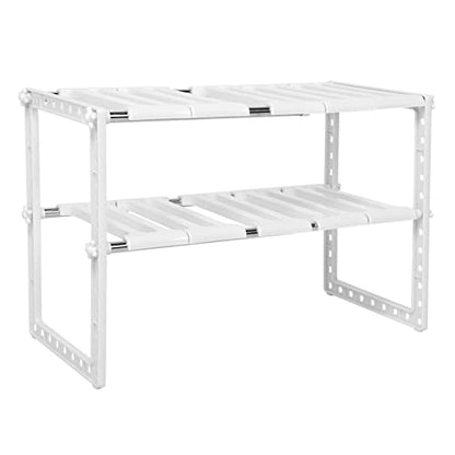 Mingzhe Retractable 2-Layer Storage Rack Adjustable Length Under Sink Organizer Stainless Steel Kitchen Shelf with Height Adjustment for Dishware Storage