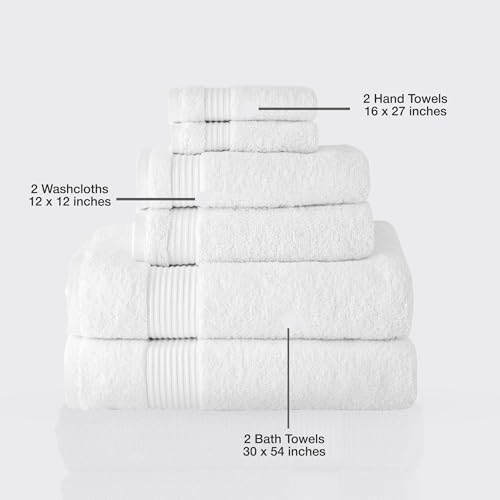 CTT - Luxury 6 Piece Towel Set, 100% Turkish Cotton, Quick Drying, Highly Absorbent & Comfy, Includes 2 Bath Towels, 2 Hand Towels & 2 Washcloths | (White) - color: White, size: 6-Piece Towel Set