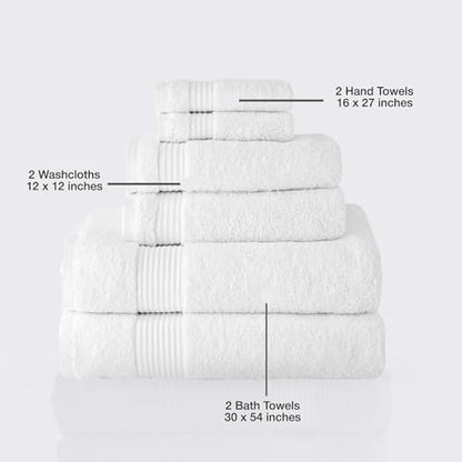CTT - Luxury 6 Piece Towel Set, 100% Turkish Cotton, Quick Drying, Highly Absorbent & Comfy, Includes 2 Bath Towels, 2 Hand Towels & 2 Washcloths | (White) - color: White, size: 6-Piece Towel Set