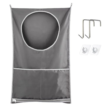 Hanging Laundry Bag, Over the Door Laundry Hamper with Door Hooks & Adhesive Hooks, Large Capacity Laundry Organizer with Bottom Zipper & 2 External Pockets for Bathroom, Dorm, RV, Small Space