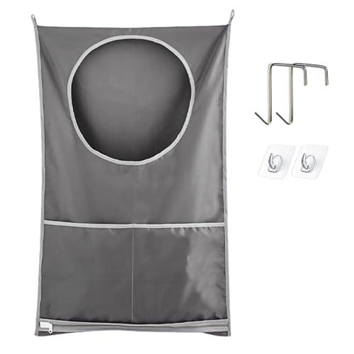 Hanging Laundry Bag, Over the Door Laundry Hamper with Door Hooks & Adhesive Hooks, Large Capacity Laundry Organizer with Bottom Zipper & 2 External Pockets for Bathroom, Dorm, RV, Small Space