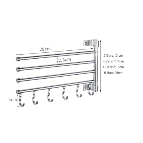 ZHOUXIAO Modern Swing Out Towel Bar Holder with Hooks for Bathroom and Kitchen/Swivel Multiple Towel Rack, Towel Bar Folding Arm Swivel Hanger Bathroom Storage Wall Mounted 5Bars