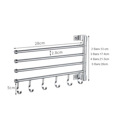 ZHOUXIAO Modern Swing Out Towel Bar Holder with Hooks for Bathroom and Kitchen/Swivel Multiple Towel Rack, Towel Bar Folding Arm Swivel Hanger Bathroom Storage Wall Mounted 5Bars