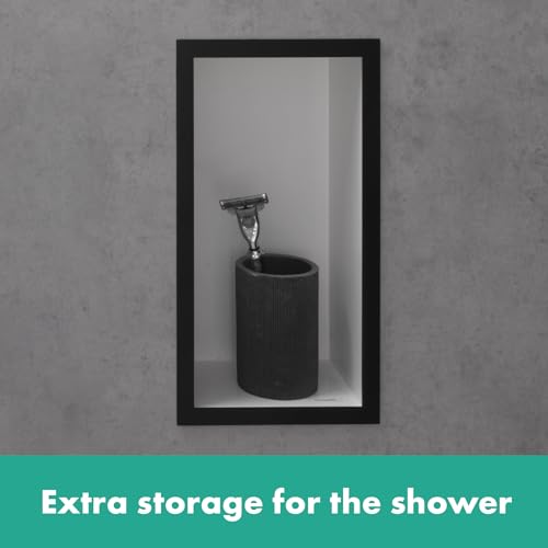 hansgrohe XtraStoris Individual Recessed Wall Niche Matte White with Design Frame 12"x 6"x 4" in Brushed Bronze, 56096140 - color: Brushed Bronze