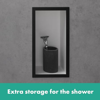 hansgrohe XtraStoris Individual Recessed Wall Niche Matte White with Design Frame 12"x 6"x 4" in Brushed Bronze, 56096140 - color: Brushed Bronze