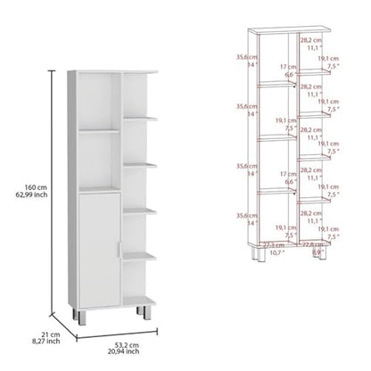 Tuhome Crovie Tall Linen Cabinet, 63-Inch Bathroom Linen Storage Tower with 7 Open Shelves, Slim 8.3-Inch Depth Linen Organizer in White, Engineered Wood with Melamine Finish