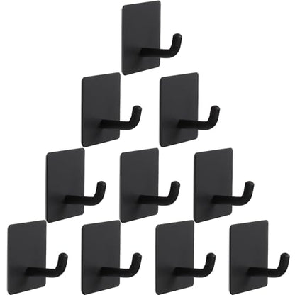 Bath Towel Hooks - 10 Pack Strong Self Adhesive Coat/Clothes Hooks, No Drilling Sticky Hooks, Heavy Duty 304 Stainless Steel Shower Wall Hook for Bathroom Kitchen Bedroom(Matte Black) - color: Matte Black-10