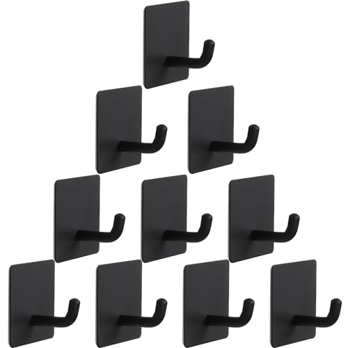 Bath Towel Hooks - 10 Pack Strong Self Adhesive Coat/Clothes Hooks, No Drilling Sticky Hooks, Heavy Duty 304 Stainless Steel Shower Wall Hook for Bathroom Kitchen Bedroom(Matte Black) - color: Matte Black-10