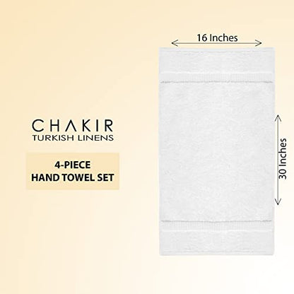 Chakir Turkish Linens 100% Cotton Premium Turkish Towels for Bathroom | 16'' x 30'' (4-Piece Hand Towel, White) - color: White