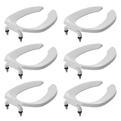 Commercial Heavy Duty Open Front Toilet Seat Without Cover, Thickened Material, Never Loosen, ELONGATED, White(18.5”), 6-Pack - size: Elongated-6-Pack