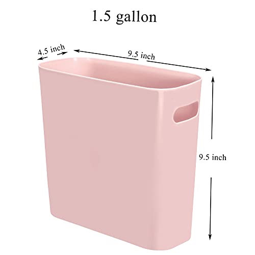 Youngever 1.5 Gallon Slim Trash Can, Plastic Garbage Container Bin, Small Trash Bin with Handles for Home Office, Living Room, Study Room, Kitchen, Bathroom (1 Pack Pink) - color: Pink