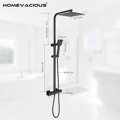 Matte Black Exposed Shower System 9 Inch Rainfall Shower Head | Handheld Spray Single Handle Center Wall Mount Bathroom Shower Faucet with Square Shower Head by Homevacious - color: Matte Black, style: 2-Function