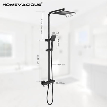 Matte Black Exposed Shower System 9 Inch Rainfall Shower Head | Handheld Spray Single Handle Center Wall Mount Bathroom Shower Faucet with Square Shower Head by Homevacious - color: Matte Black, style: 2-Function