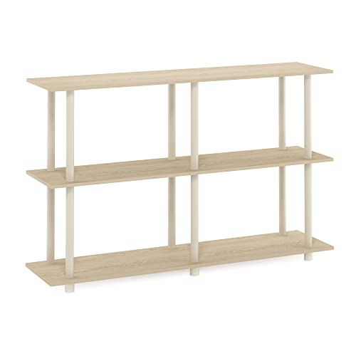 Furinno Turn-N-Tube No Tools 3-Tier Rectangle Side Display Rack, Bauhaus Oak/Beige Plastic Pole 2 x 2 - color: Bauhaus Oak/Beige, style: Plastic Pole 2 x 2