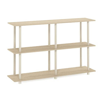 Furinno Turn-N-Tube No Tools 3-Tier Rectangle Side Display Rack, Bauhaus Oak/Beige Plastic Pole 2 x 2 - color: Bauhaus Oak/Beige, style: Plastic Pole 2 x 2