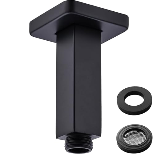 Matte Black Square Shower Arm with Flange, Ceiling Mount Straight Shower Head Extension Arm, Stainless Steel, 4 Inch - color: Matte Black, style: 4-Inch