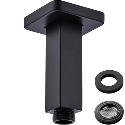 Matte Black Square Shower Arm with Flange, Ceiling Mount Straight Shower Head Extension Arm, Stainless Steel, 4 Inch - color: Matte Black, style: 4-Inch